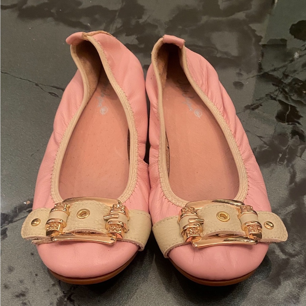 Jipi Japa Pink & Beige leather ballerina flats rose gold buckle bling 8